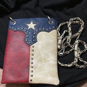 Red, Blue, and Cream Studded Women's Bag
